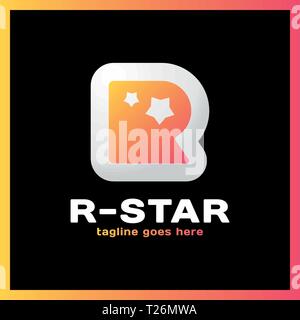 Round Letter R Two Star Logo. Stock Vector