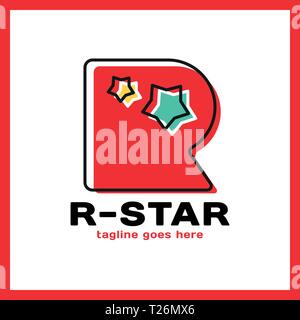 Round Letter R Two Star Logo. Stock Vector