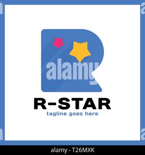 Round Letter R Two Star Logo. Stock Vector