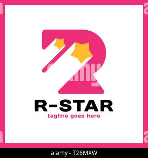 Round Letter R Two Star Logo. Stock Vector