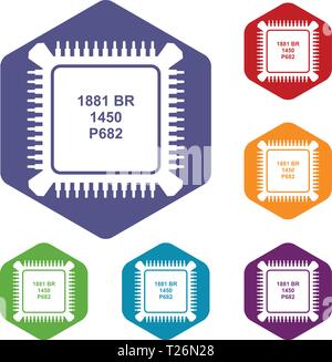 Processor microchip icons vector hexahedron Stock Vector