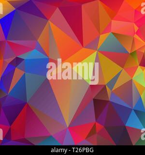 Pink, red square festive abstract background of triangles of blue, purple, red shades Stock Vector
