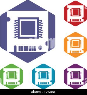 Integrated microchip icons vector hexahedron Stock Vector