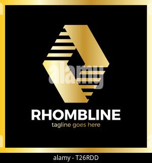 Rhomb Line Logotype. Sport logo. Luxury, royal metal gold Stock Vector