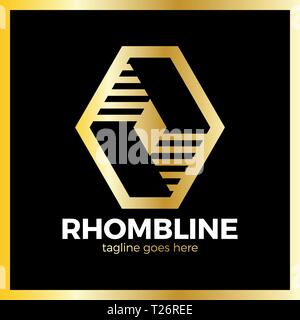 Rhomb Line Logotype. Sport logo. Luxury, royal metal gold Stock Vector