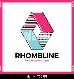 Rhomb Line Logotype. Sport logo. Color outline Stock Vector