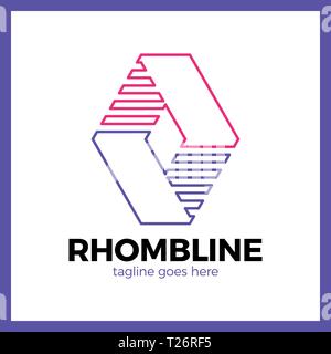 Rhomb Line Logotype. Sport logo. Color outline Stock Vector