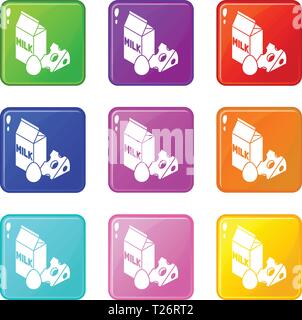 Milk product icons set 9 color collection Stock Vector