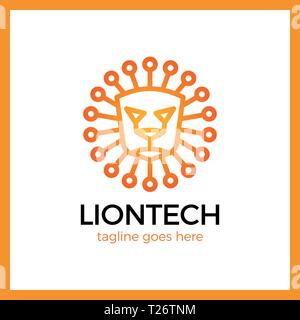 Sun Lion Line Tech Logo. Stock Vector