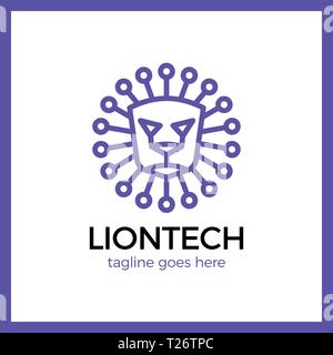 Sun Lion Line Tech Logo. Stock Vector
