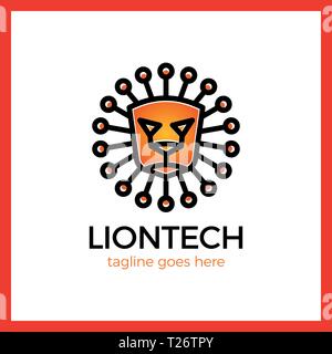 Sun Lion Line Tech Logo. Stock Vector