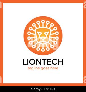 Sun Lion Line Tech Logo. Stock Vector
