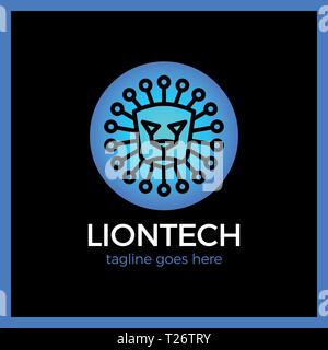 Sun Lion Line Tech Logo. Stock Vector
