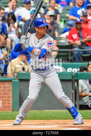 Mar 28, 2019: Chicago Cubs center fielder Albert Almora Jr. #5 at bat during an Opening Day MLB game between the Chicago Cubs and the Texas Rangers at Globe Life Park in Arlington, TX Chicago defeated Texas 12-4 Albert Pena/CSM. Stock Photo