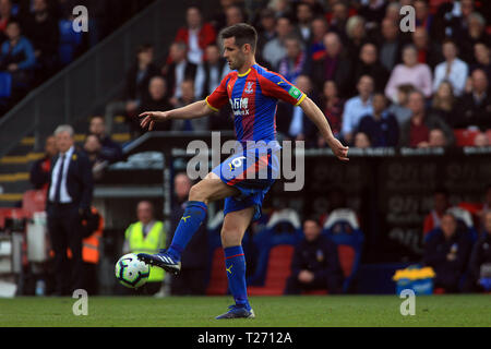 London, UK. 30th March 2019. Scott Dann of Crystal Palace in action. Premier League match, Crystal Palace v Huddersfield Town at Selhurst Park in London on Saturday 30th March 2019.  this image may only be used for Editorial purposes. Editorial use only, license required for commercial use. No use in betting, games or a single club/league/player publications. pic by Steffan Bowen/Andrew Orchard sports photography/Alamy Live news Stock Photo