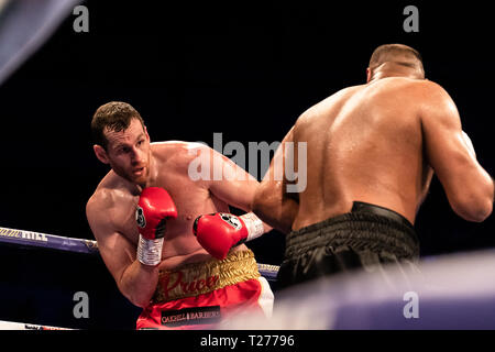 Liverpool, UK. 30th March 2019. David Price vs Kash Ali - Heavyweight Contest during Liam Smith vs. Sam Eggington - WBC Silver Super-Welterweight Championship at M&S Bank Arena on Saturday, 30 March 2019. LIVERPOOL, ENGLAND. (Editorial use only, license required for commercial use. No use in betting, games or a single club/league/player publications.) Credit: Taka G Wu/Alamy News Credit: Taka Wu/Alamy Live News Stock Photo