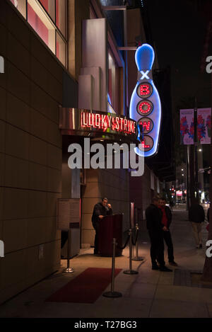 The iconic Lucky Strike bowling alley and live music venue in Hollywood.  Editorial.  Exclusive Stock Photo