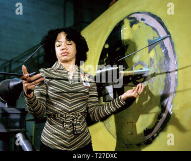 Sonic Boom test model and measuring probe rake with Christine Darden Stock Photo