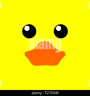 cute duck face on yellow background, minimalist flat illustration design for baby and kids Stock Vector