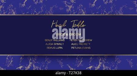 Head Table Bride and groom template. Blue marble Stock Vector
