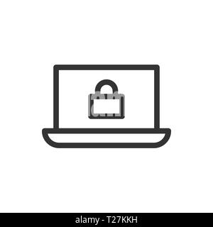 Cyber security icon in flat style. Padlock locked vector illustration on white isolated background. Laptop business concept. Stock Vector