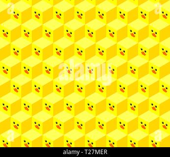 seamless pattern of isometric cubes with flat design cute duck face Stock Vector