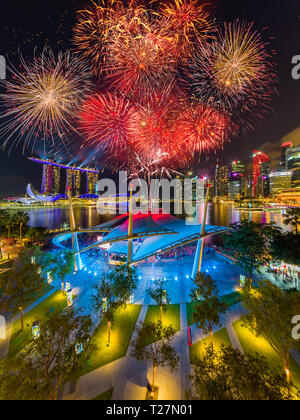 SINGAPORE CITY, SINGAPORE - MARCH 6 , 2019: Theatres by the bay and the Spectra Light and Water Show at Marina Bay Sands Stock Photo