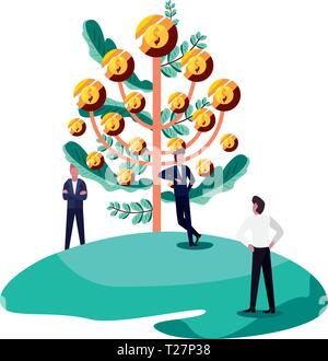 businessmen tree money coins growth vector illustration Stock Vector