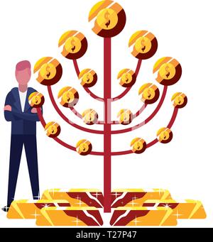 businessman bank gold bars diagram report vector illustration vector ...