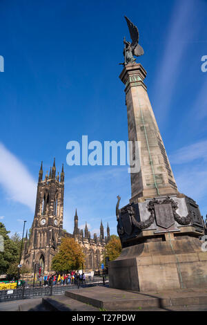 Newcastle-upon-Tyne, NE England city. Haymarket area. St Thomas Martyr, historic church with Boer War memorial. Stock Photo