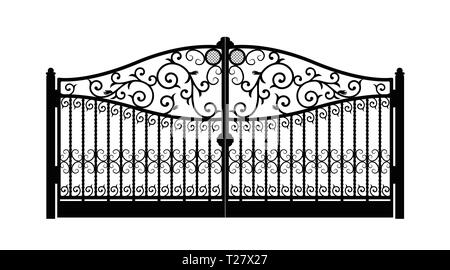 arched metal gate with forged ornaments on a white background. Beautiful iron ornament gates. vector illustration eps10 Stock Vector