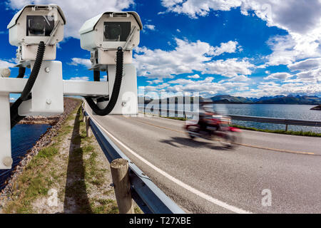 Radar speed control camera on the road Stock Photo