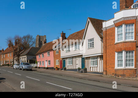 Lavenham Suffolk, view in summer of historic buildings lining the south end of the High Street in Lavenham, Babergh district, Suffolk, England, UK. Stock Photo