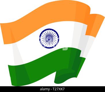 National symbol. Orange white green of Indian wavy realistic flag. Vector illustration. Stock Vector