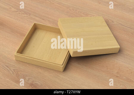 Empty wooden  square box on wooden background Stock Photo