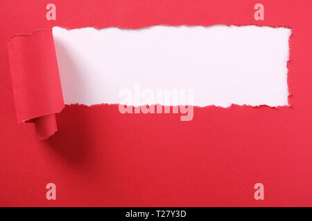 Torn red paper strip banner white background Stock Photo