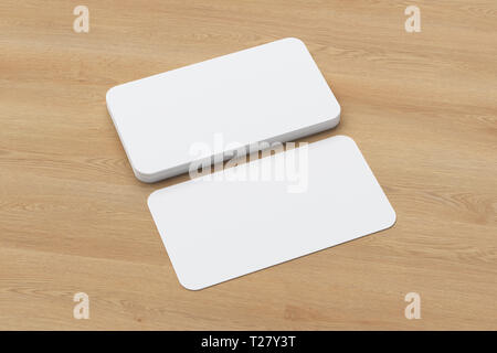 Blank  business cards with round corners on wooden background Stock Photo