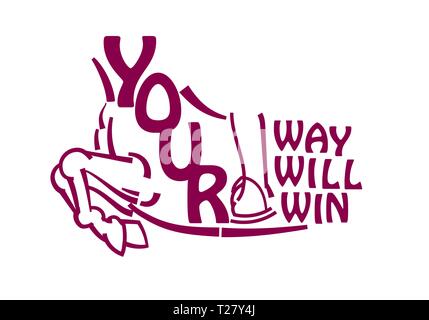 Horse jumping with horse rider on white background with wording of epigram in shape of horse. vector illustration. Stock Vector