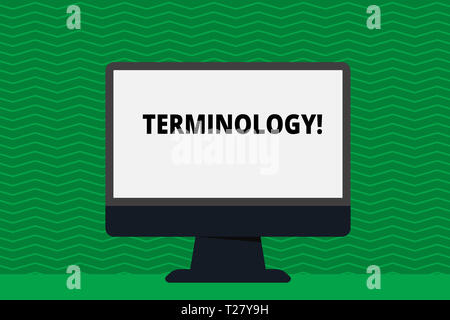 Writing note showing Terminology. Business concept for Collection of terms used by different profession study industry Blank Desktop Computer Colorful Stock Photo