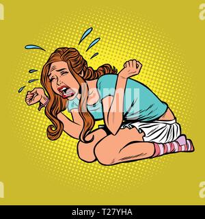 woman crying hysterical, panic stress Stock Vector