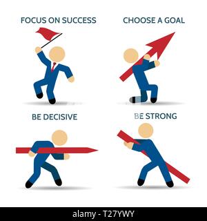 Businessman Character Set. Simplified men with motivation wording. Vector illustration. Stock Vector