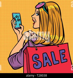 woman buyer online shopping sale Stock Vector