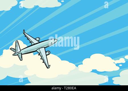 the plane is flying in the clouds. air transport aviation Stock Vector