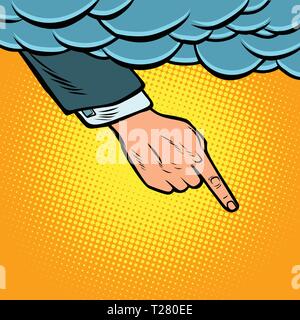 the hand points out of the cloud Stock Vector