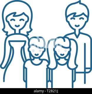 Big family line icon concept. Big family flat  vector symbol, sign, outline illustration. Stock Vector