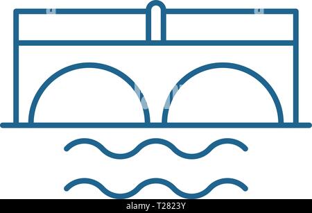 Bridge over river line icon concept. Bridge over river flat  vector symbol, sign, outline illustration. Stock Vector