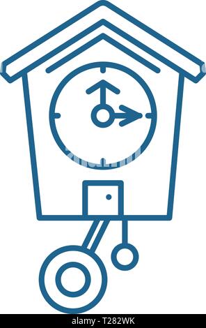 Cuckoo clock line icon concept. Cuckoo clock flat  vector symbol, sign, outline illustration. Stock Vector