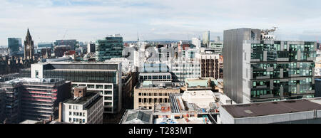 Around the UK - A panoramic view from a building on Charlotte St. Manchester towards Winter Hill. Stock Photo