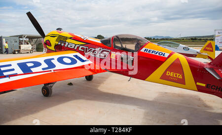 Acrobatic Spain Championship 2018, Requena (Valencia, Spain) junio 2018, Castor Fantoba´s airplane Sukhoi 26M. Stock Photo