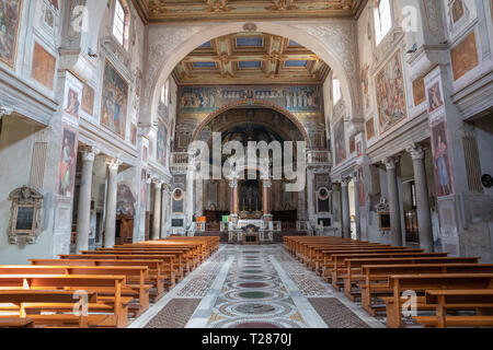 Rome, Italy - June 21, 2018: Panoramic view of interior of the The Basilica of Saint Praxedes, or Santa Prassede. It is an ancient titular church and  Stock Photo
